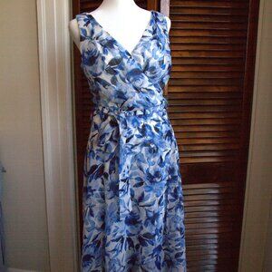 NWT Karl Lagerfeld Chiffon High-Low Dress with Blue Floral Design